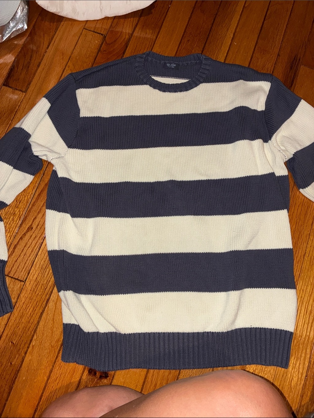 Brandy Melville Navy & Cream Striped Crewneck Sweater